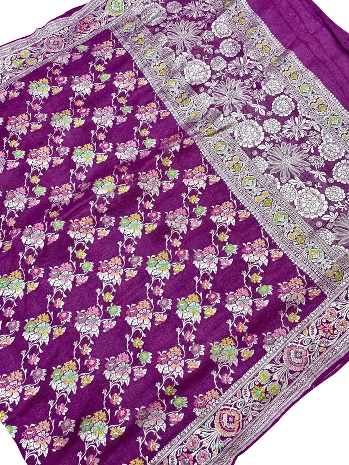 Purple Handloom Banarasi Pure Tussar Georgette Meenakari Saree - Luxurion World