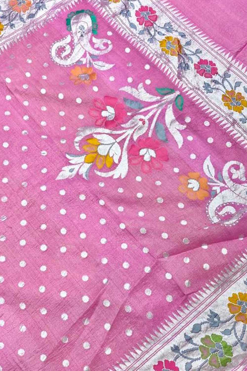 Pink Handloom Banarasi Pure Tussar Georgette Meenakari Saree - Luxurion World