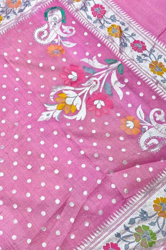 Pink Handloom Banarasi Pure Tussar Georgette Meenakari Saree