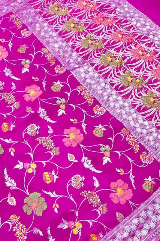 Pink Handloom Banarasi Pure Tussar Georgette Meenakari Saree