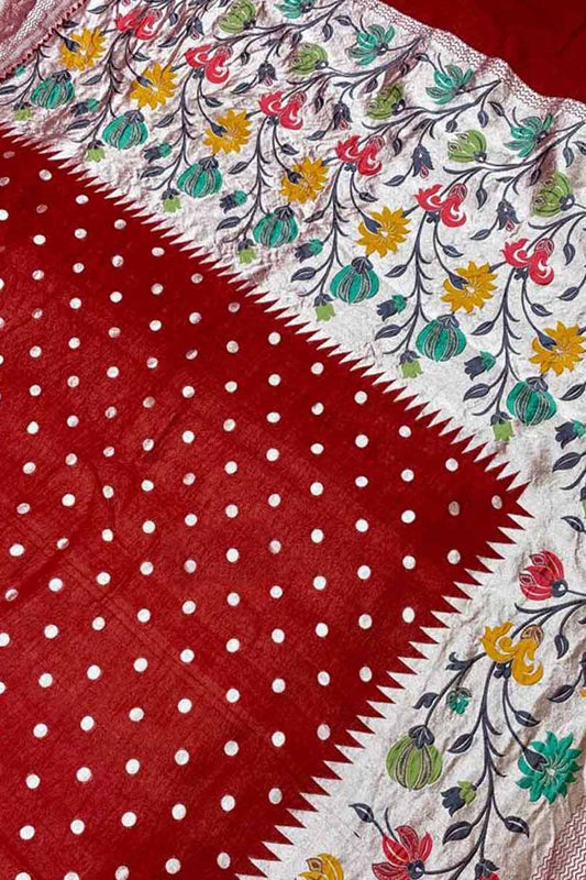 Red Handloom Banarasi Pure Tussar Georgette Meenakari Saree - Luxurion World