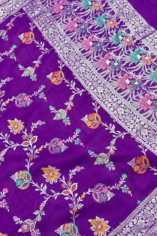 Purple Handloom Banarasi Pure Tussar Georgette Meenakari Saree - Luxurion World