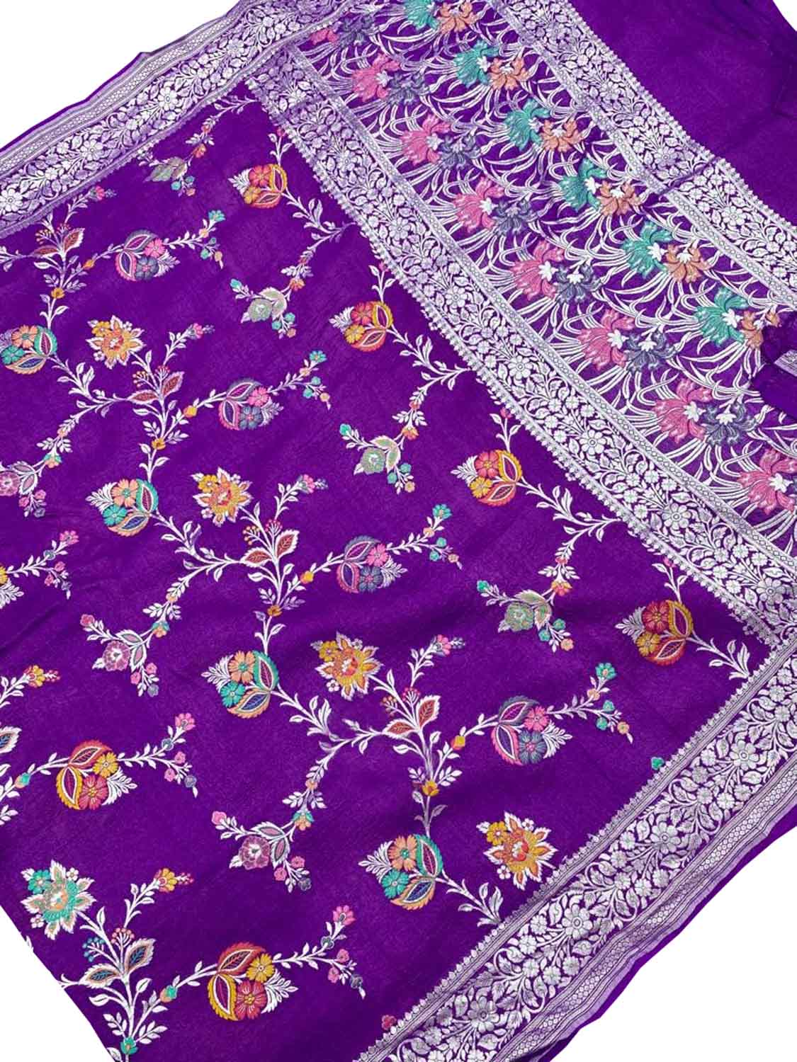 Purple Handloom Banarasi Pure Tussar Georgette Meenakari Saree - Luxurion World