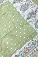 Green Handloom Banarasi Pure Tussar Georgette Meenakari Saree - Luxurion World