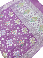 Purple Handloom Banarasi Pure Tussar Georgette Meenakari Saree - Luxurion World