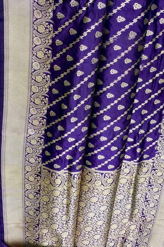 Blue Banarasi Handloom Pure Katan Silk Saree - Luxurion World