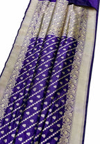 Blue Banarasi Handloom Pure Katan Silk Saree - Luxurion World