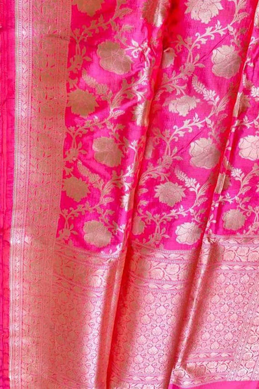 Pink Banarasi Handloom Pure Katan Silk Saree - Luxurion World
