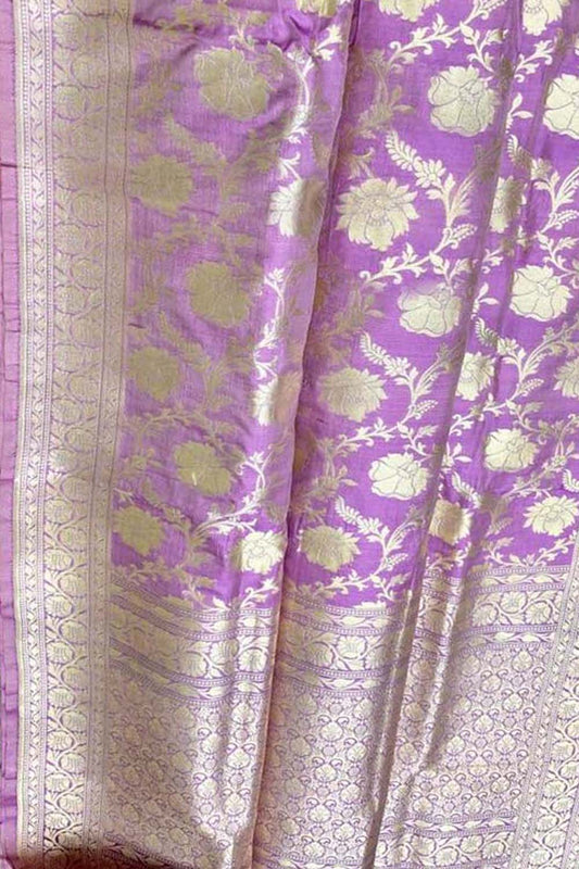 Pink Banarasi Handloom Pure Katan Silk Saree - Luxurion World