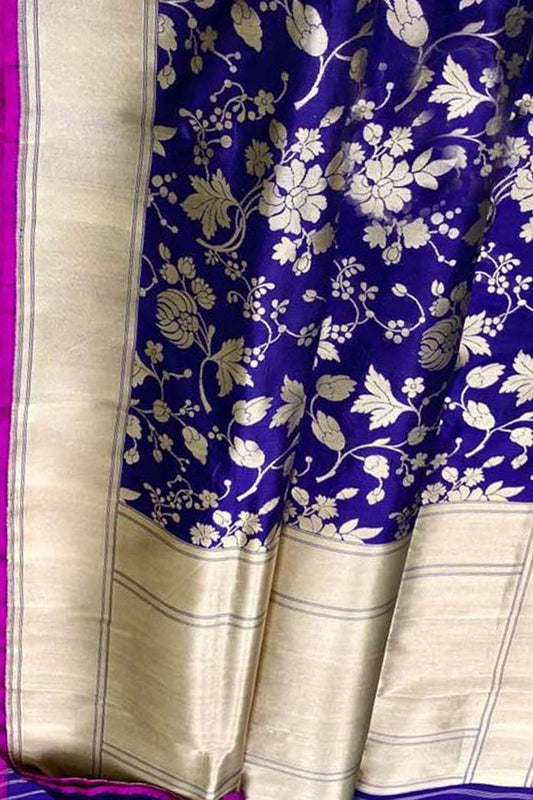 Blue Banarasi Handloom Pure Katan Silk Saree - Luxurion World