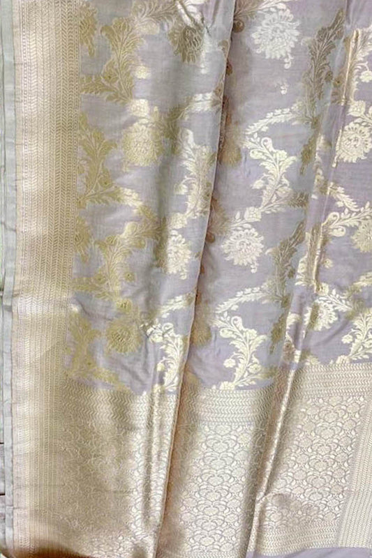 Pastel Banarasi Handloom Pure Katan Silk Saree - Luxurion World