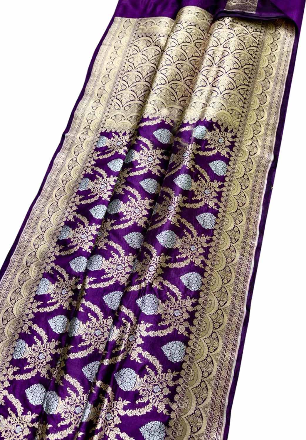 Purple Banarasi Handloom Pure Katan Silk Sona Roopa Saree - Luxurion World