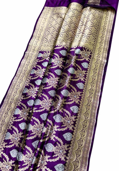Purple Banarasi Handloom Pure Katan Silk Sona Roopa Saree