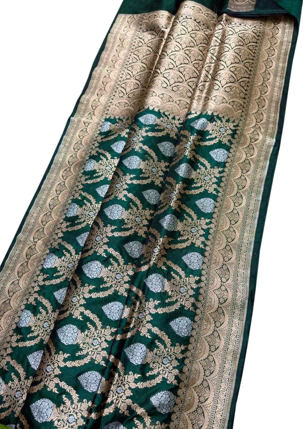 Green Banarasi Handloom Pure Katan Silk Sona Roopa Saree - Luxurion World