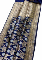 Blue Banarasi Handloom Pure Katan Silk Sona Roopa Saree - Luxurion World