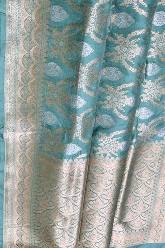 Blue Banarasi Handloom Pure Katan Silk Sona Roopa Saree - Luxurion World