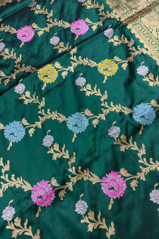 Elegant Green Banarasi Handloom Pure Katan Silk Kadwa Meenakari Saree - Luxurion World