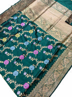 Elegant Green Banarasi Handloom Pure Katan Silk Kadwa Meenakari Saree - Luxurion World