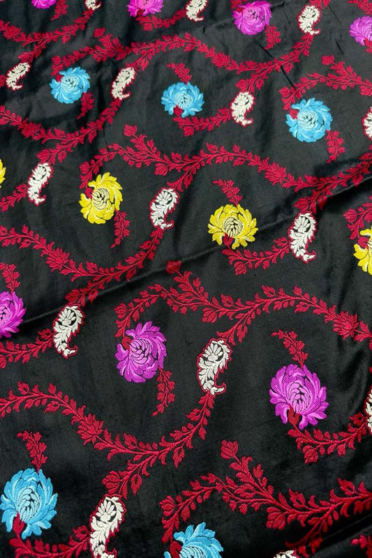 Elegant Black Banarasi Handloom Pure Katan Silk Kadwa Meenakari Saree - Luxurion World