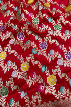 Elegant Red Banarasi Handloom Pure Katan Silk Kadwa Meenakari Saree - Luxurion World