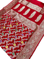 Elegant Red Banarasi Handloom Pure Katan Silk Kadwa Meenakari Saree - Luxurion World