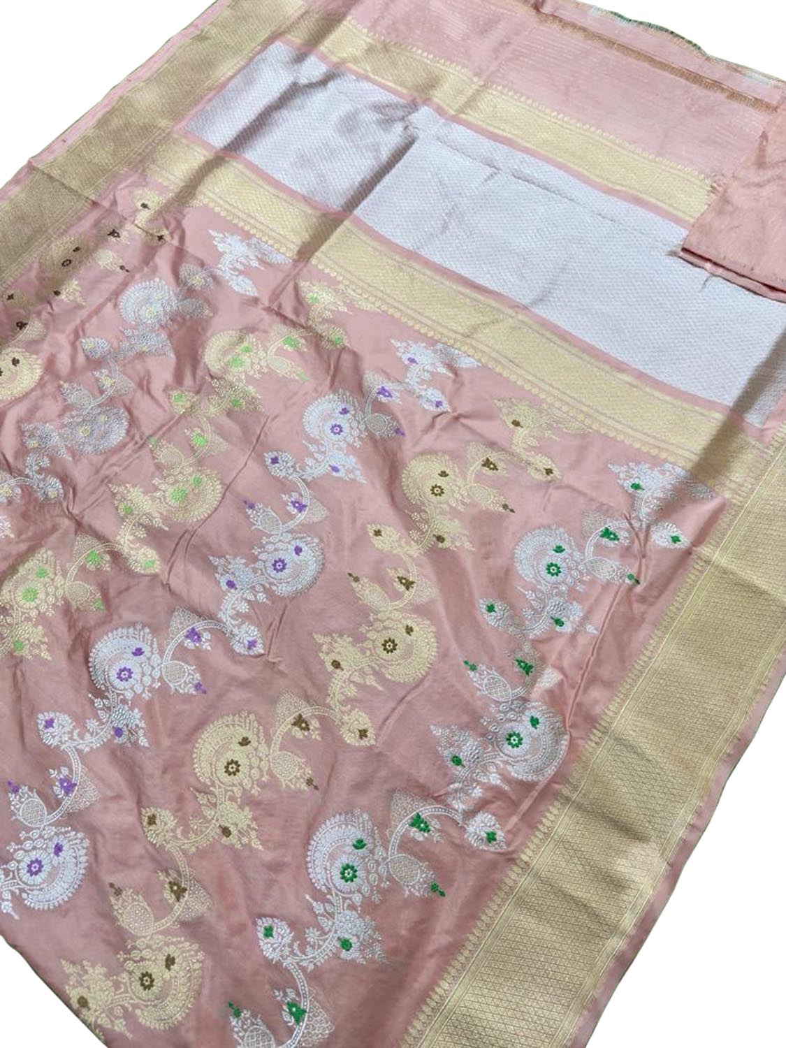 Elegant Pink Banarasi Handloom Pure Katan Silk Kadwa Meenakari Saree - Luxurion World