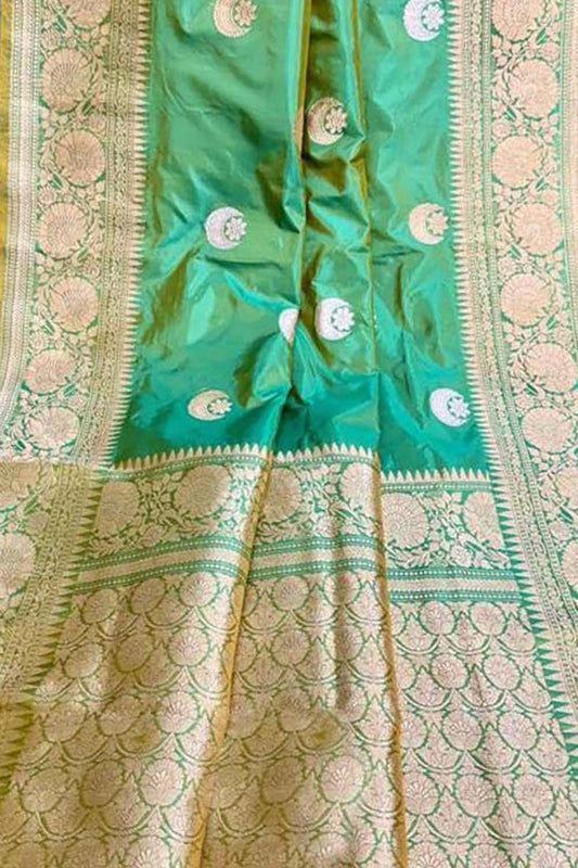 Elegant Green Banarasi Handloom Pure Katan Silk Saree