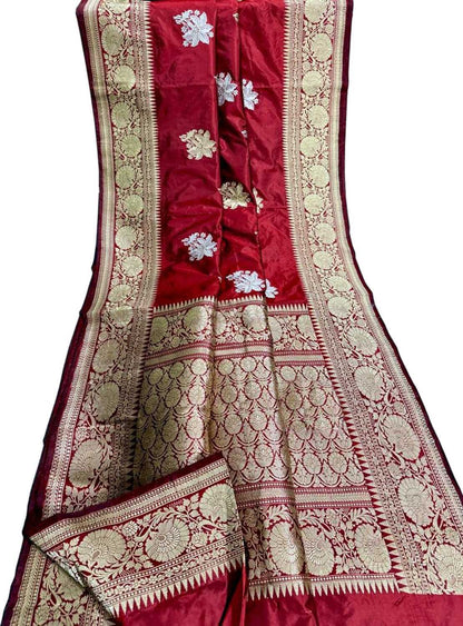 Elegant Red Banarasi Handloom Pure Katan Silk Saree - Luxurion World