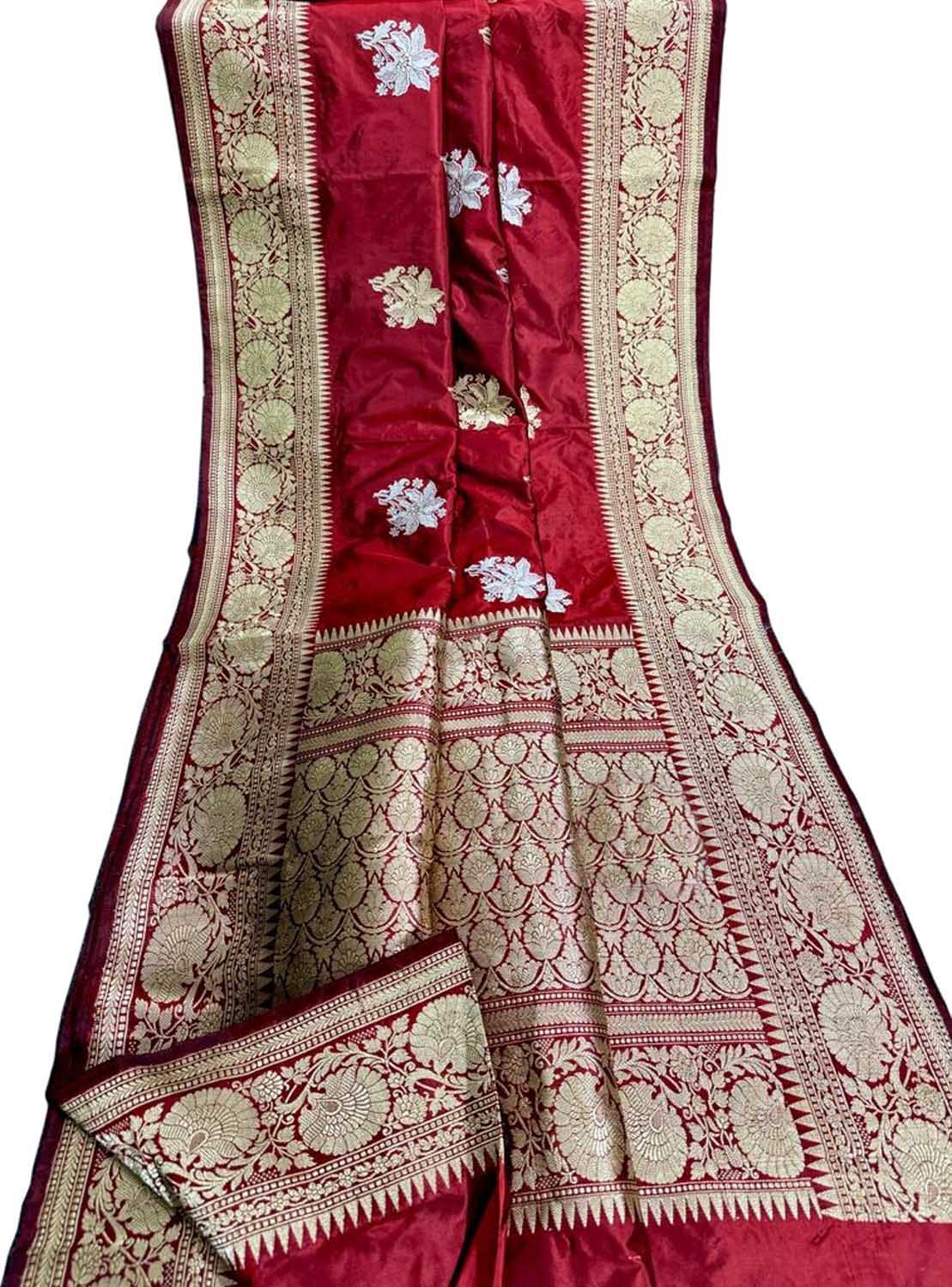 Elegant Red Banarasi Handloom Pure Katan Silk Saree - Luxurion World