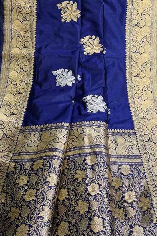 Exquisite Blue Banarasi Handloom Pure Katan Silk Saree: Timeless Elegance - Luxurion World