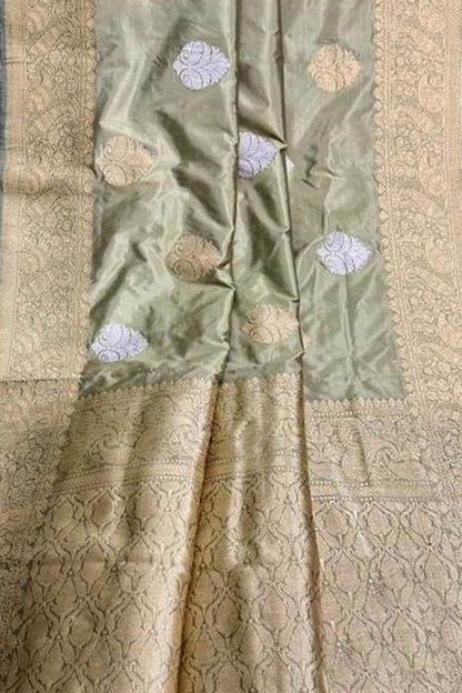 Elegant Pastel Banarasi Handloom Pure Katan Silk Saree - Luxurion World