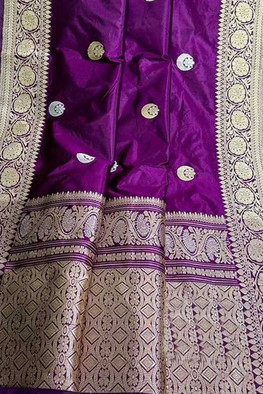 Elegant Purple Banarasi Handloom Pure Katan Silk Saree