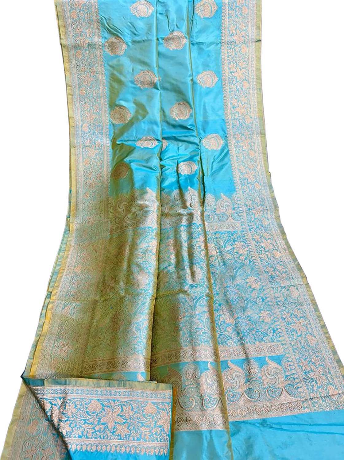 Elegant Blue Banarasi Handloom Pure Katan Silk Saree - Luxurion World