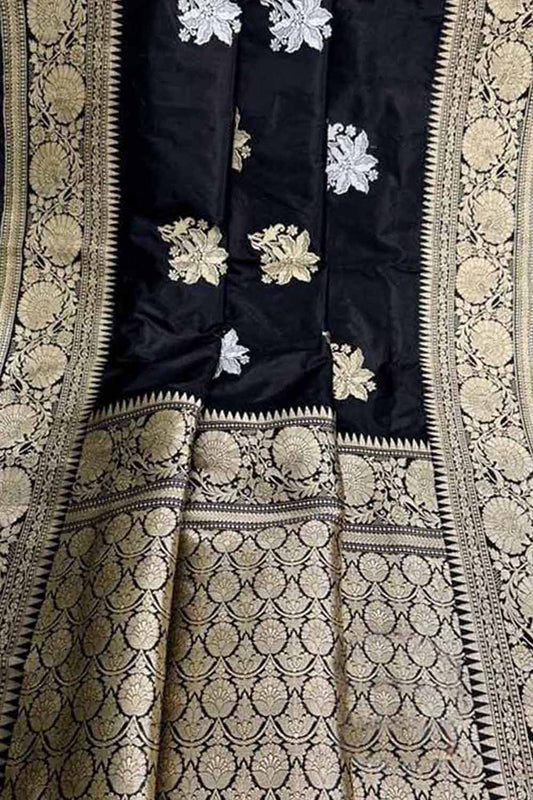 Elegant Black Banarasi Handloom Pure Katan Silk Saree