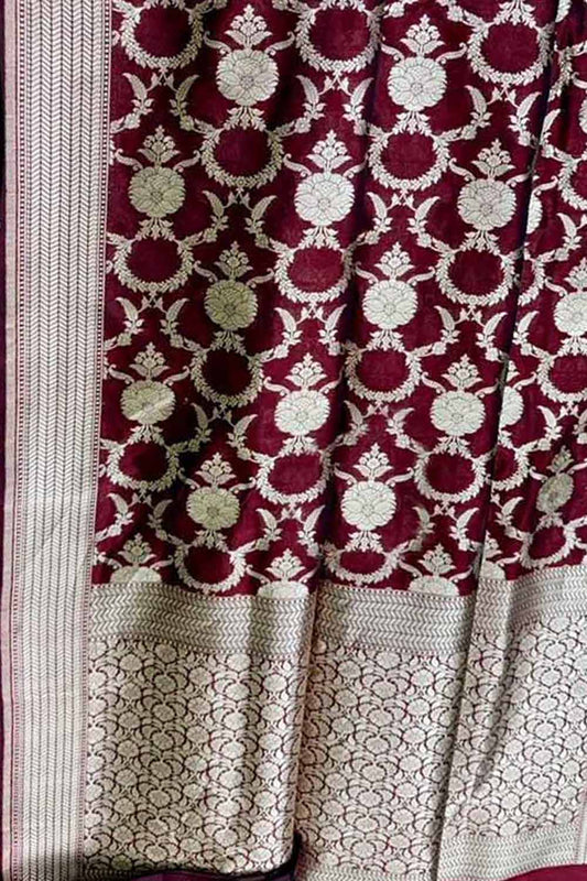 Elegant Maroon Banarasi Handloom Pure Katan Silk Saree