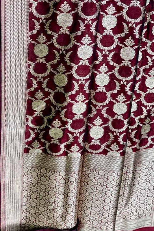 Elegant Maroon Banarasi Handloom Pure Katan Silk Saree - Luxurion World