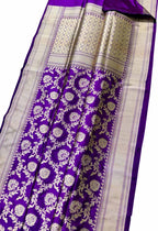 Elegant Purple Banarasi Handloom Pure Katan Silk Saree - Luxurion World