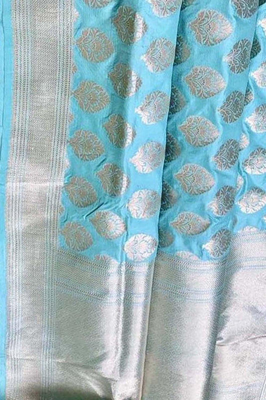 Elegant Blue Banarasi Handloom Pure Katan Silk Saree - Luxurion World