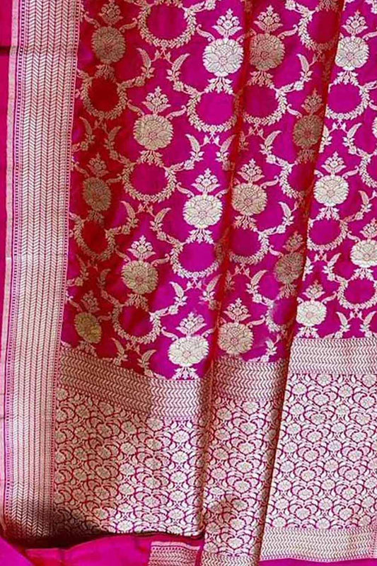 Elegant Pink Banarasi Handloom Pure Katan Silk Saree - Luxurion World