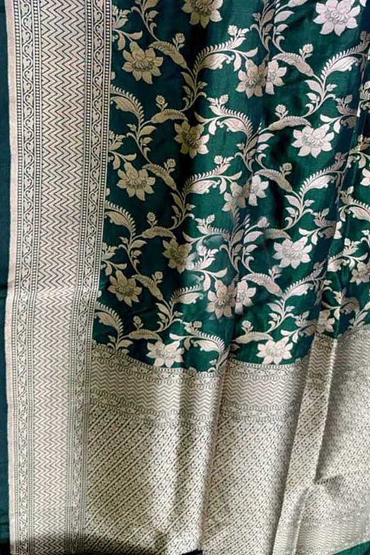 Exquisite Green Banarasi Handloom Pure Katan Silk Saree - Luxurion World