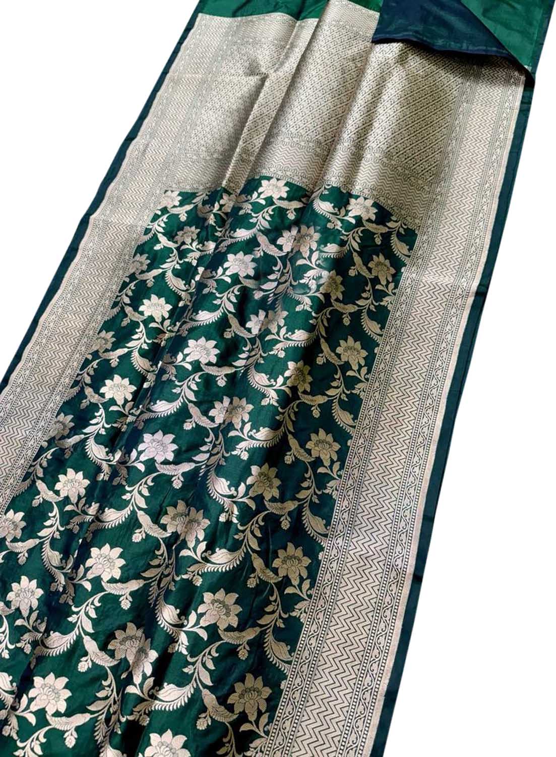 Exquisite Green Banarasi Handloom Pure Katan Silk Saree - Luxurion World