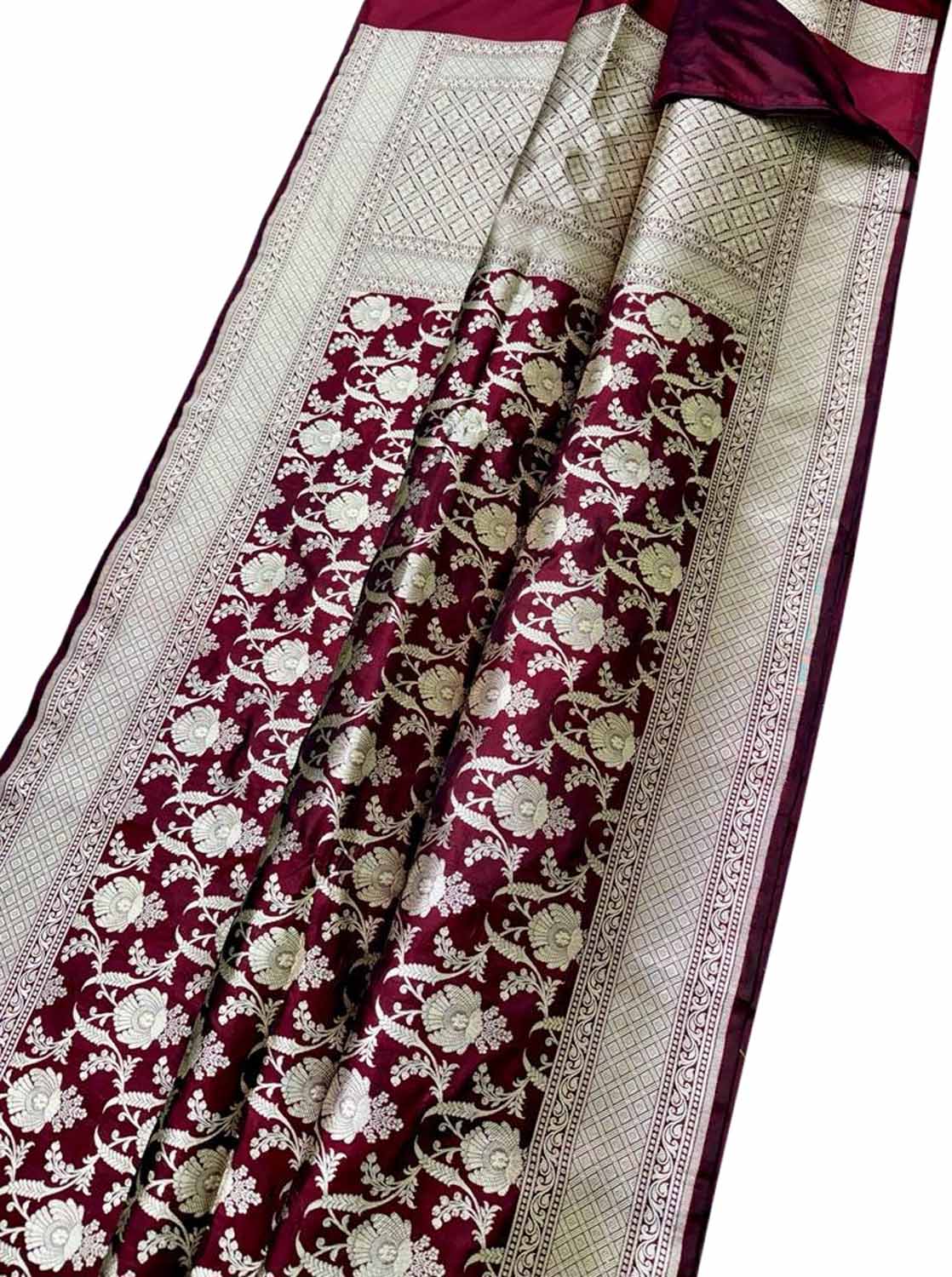 Elegant Maroon Banarasi Handloom Pure Katan Silk Saree - Luxurion World
