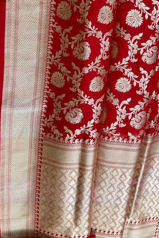 Elegant Red Banarasi Handloom Pure Katan Silk Saree