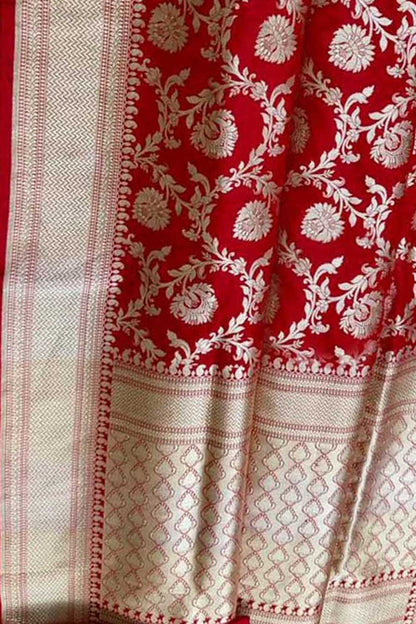 Elegant Red Banarasi Handloom Pure Katan Silk Saree - Luxurion World