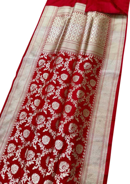 Elegant Red Banarasi Handloom Pure Katan Silk Saree - Luxurion World