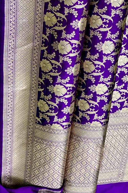 Elegant Purple Banarasi Handloom Pure Katan Silk Saree - Luxurion World