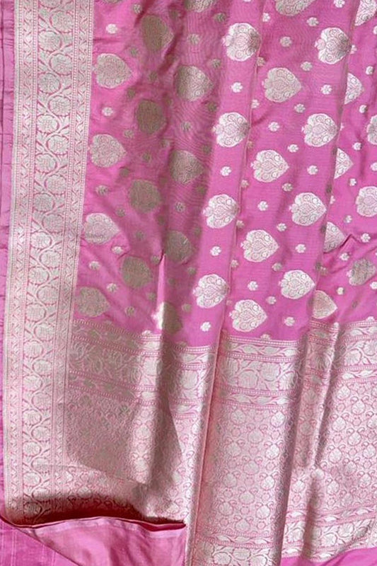 Elegant Pink Banarasi Handloom Pure Katan Silk Saree - Luxurion World