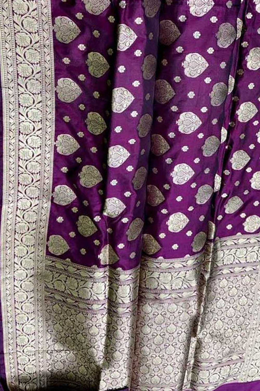 Elegant Purple Banarasi Handloom Pure Katan Silk Saree - Luxurion World