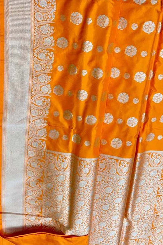 Elegant Orange Banarasi Handloom Pure Katan Silk Saree