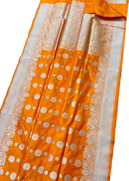 Elegant Orange Banarasi Handloom Pure Katan Silk Saree - Luxurion World